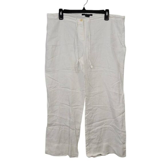 Theory Wide Leg Linen Pants Sz M White Semi Sheer Beachy Minimalist Lagenlook - Picture 1 of 7